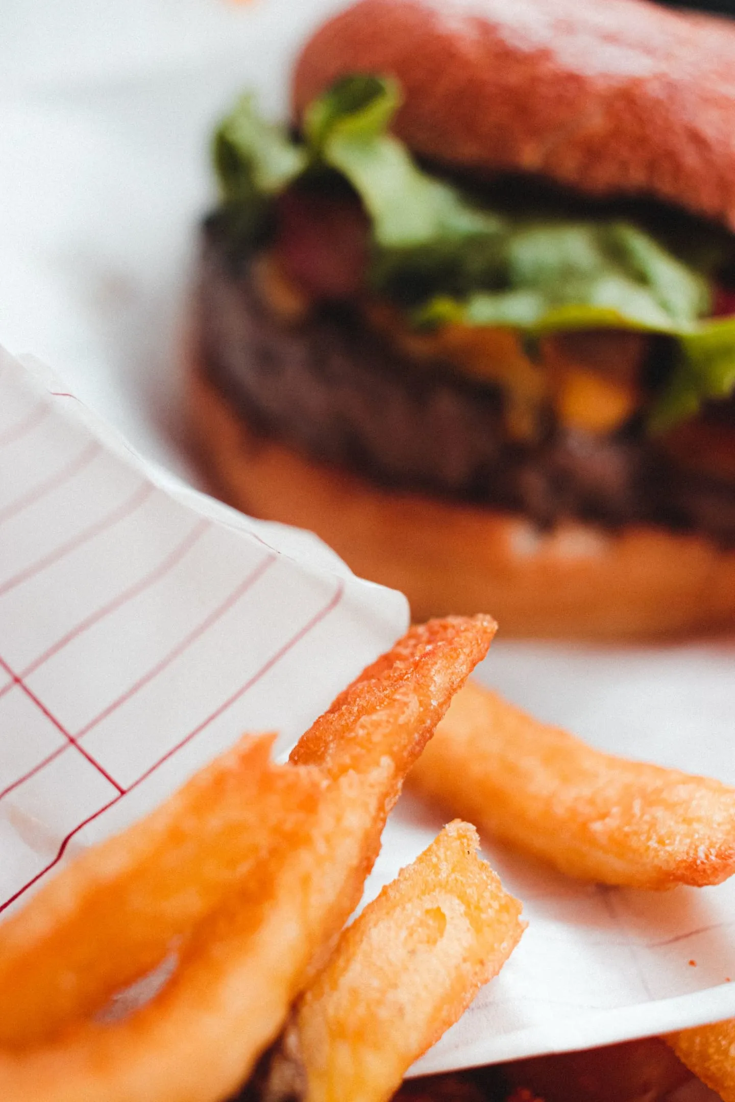 Hambúrguer com fritas servido no prato